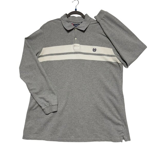 Chaps Mens 2XT Gray Long Sleeve Polo Shirt With White Stripe 100% Cotton - Picture 1 of 11